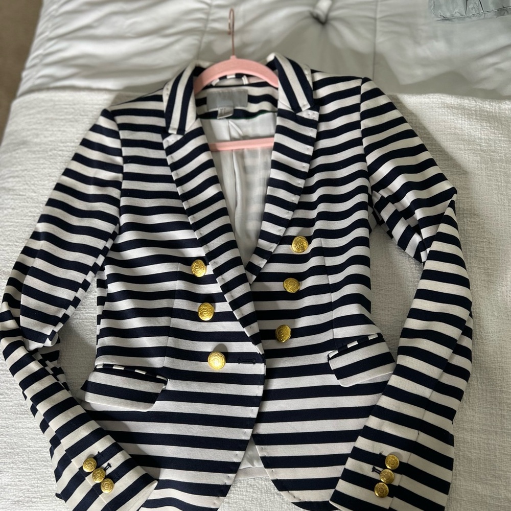 H&M Navy and White Striped Double-Breasted Blazer
